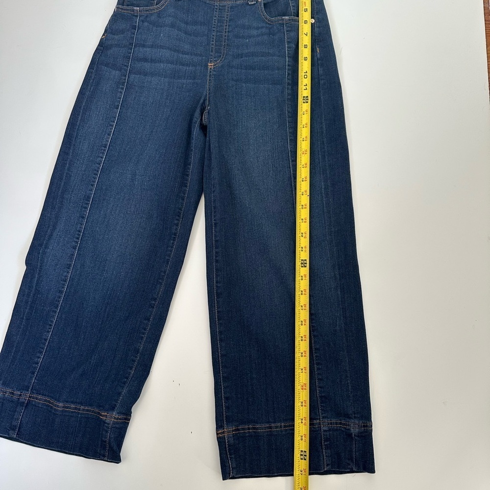 Chico's Dark Blue Flare Jeans on ware leg size 6 - Picture 6 of 14